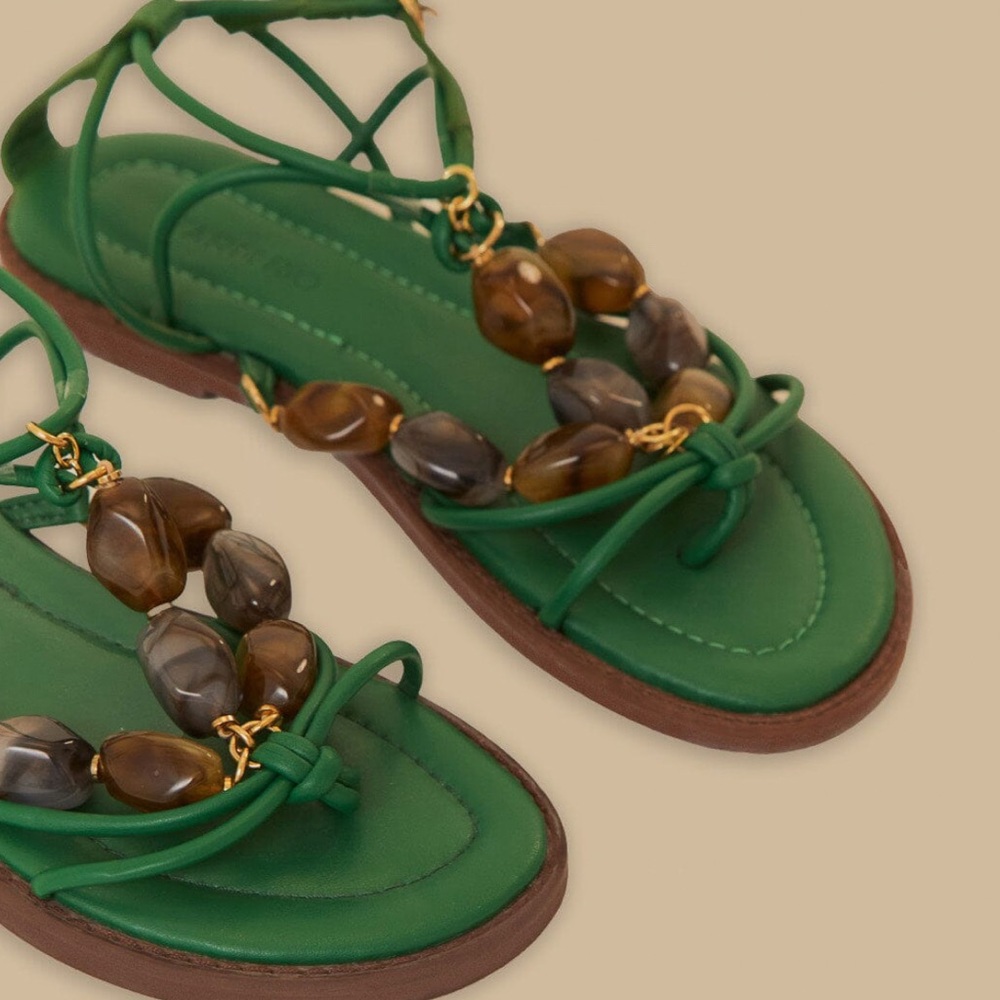 Farm Rio Trevo Gem Straps Sandal - Green straps w/ polished stones - Size 9 NWT
